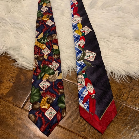 Tabasco Neck Tie Lot of 2 100% Silk Louisiana Hot Sauce - Picture 1 of 4